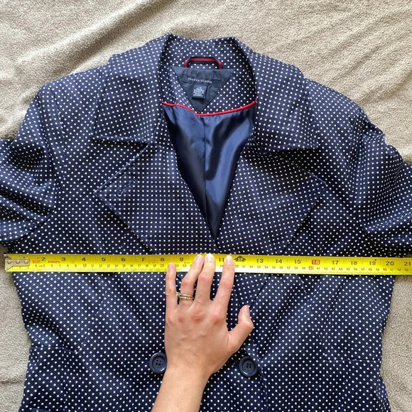 TOMMY Hilfiger Double Breasted Polka Dot Belted Trench Coat Navy & White Size L - Picture 8 of 12